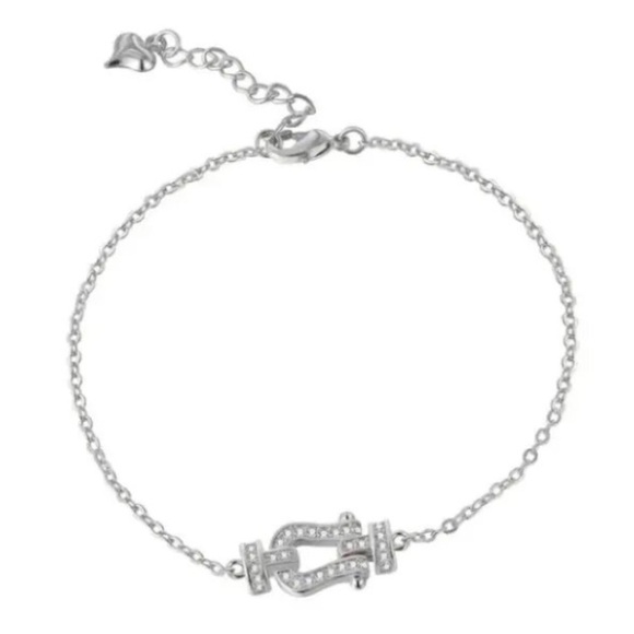 Sterling Silver Horseshoe Zircon Bracelet Chain Link Snaffle Stirrup D Ring - Picture 3 of 7